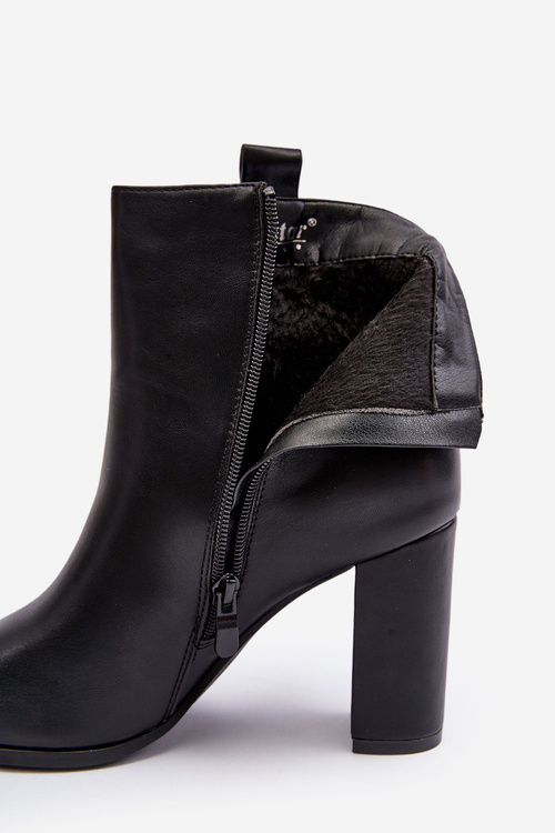 Damskie Skórzane Botki Na Słupku Czarne Vevine