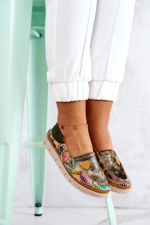 Damskie Skórzane Mokasyny Maciejka 05434-09 Zielone