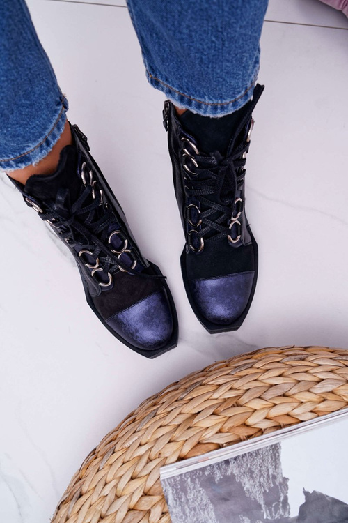 Botki Damskie Skórzane Trzewiki Maciejka Granatowe 04184-17/00-3