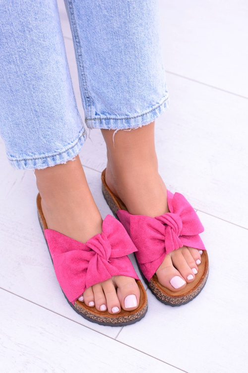Damskie Klapki Na Korku Kokardki Wolly Fuksja