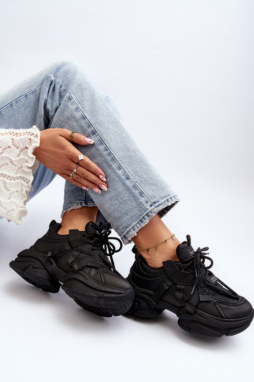 Sneakersy Damskie Na Masywnej Podeszwie Czarne Windamella