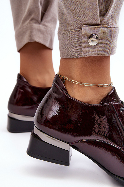 Lakierowane Półbuty Damskie Sznurowane Bordowe Banosa