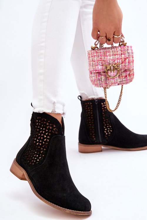 Zamszowe Botki Nicole 2791/028 Czarne