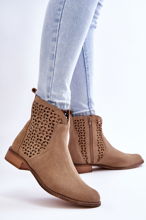 Zamszowe Botki Nicole 2791/023 Ciemnobeżowe