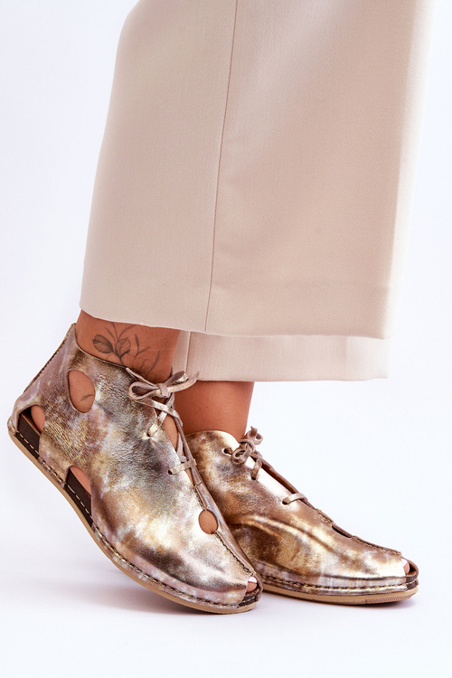 Lekkie Skórzane Botki Maciejka 03426-42 Złote