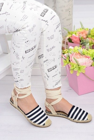 Damskie Lniane Balerinki Wiązane Marynarskie Espadryle Sea