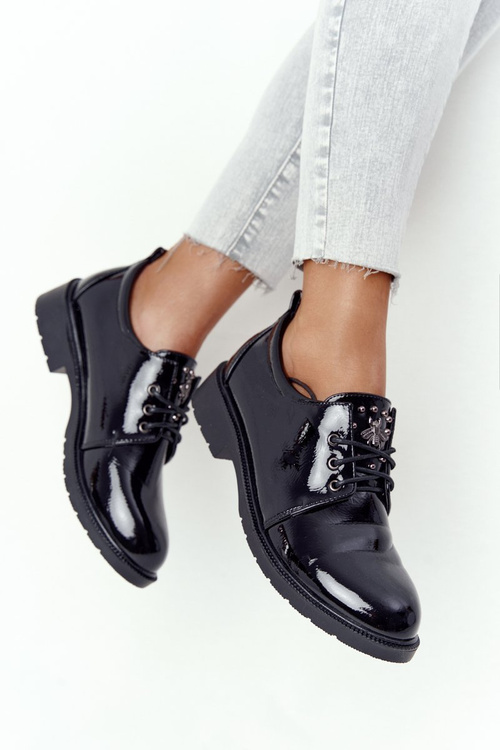 Damskie Lakierowane Półbuty Oxfordy S.Barski 309 Czarne