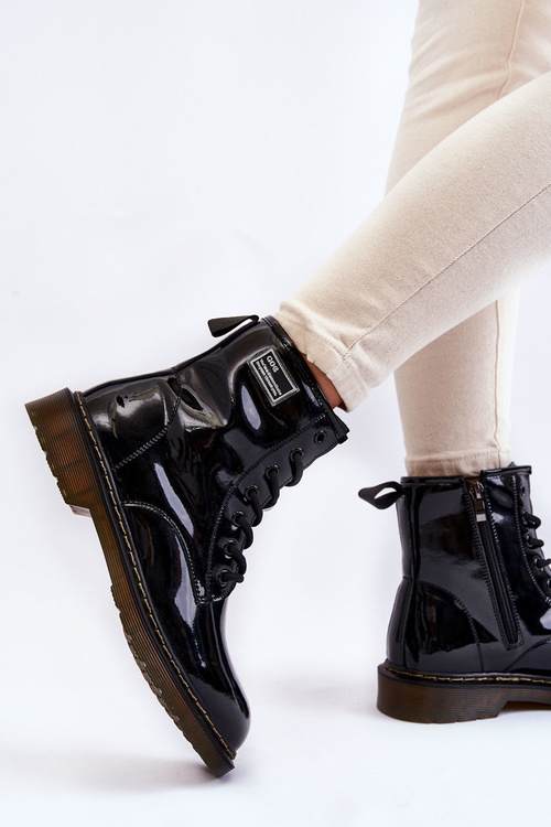 Damskie Lakierowane Botki Ocieplane GOE II2N4050 Czarne