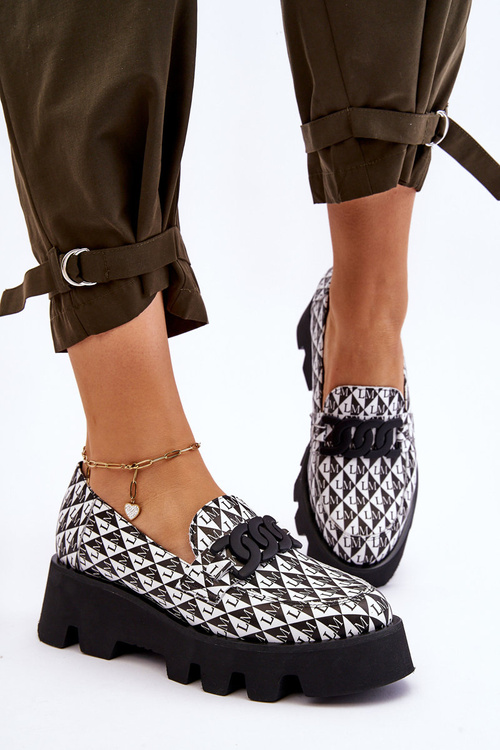 Mokasyny Na Masywnej Platformie Laura Messi 2601 Czarno-Białe