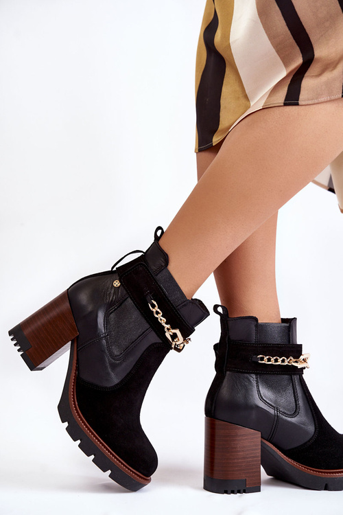 Damskie Skórzane Botki Maciejka 05781-01 Czarne