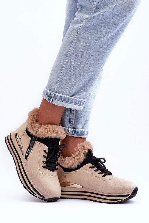 Buty Sportowe Na Platformie Z Futerkiem Beżowe Jamarie