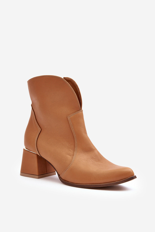 Skórzane Botki Kowbojki Damskie Na Obcasie Camel Lewski 3166/B/2 