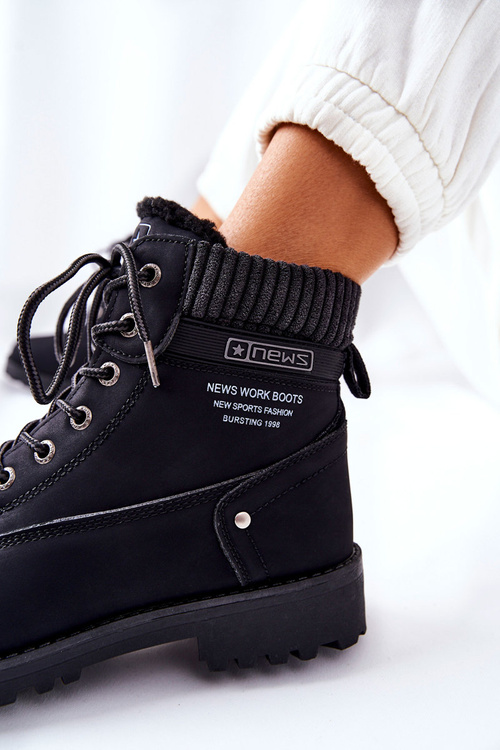 Damskie Botki Trapery Czarne Grunders