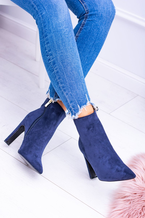 Granatowe Zamszowe Botki Na Szpilce Medea