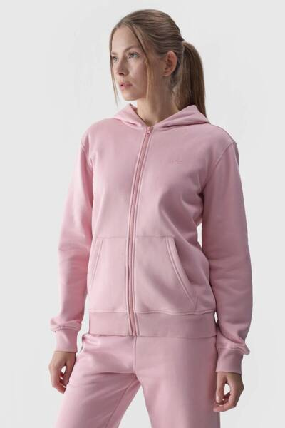 Bluza Damska Dresowa Z Kapturem Rozpinana Bawełniana 4F Różowa 4FWMM00TSWSF1467-56S