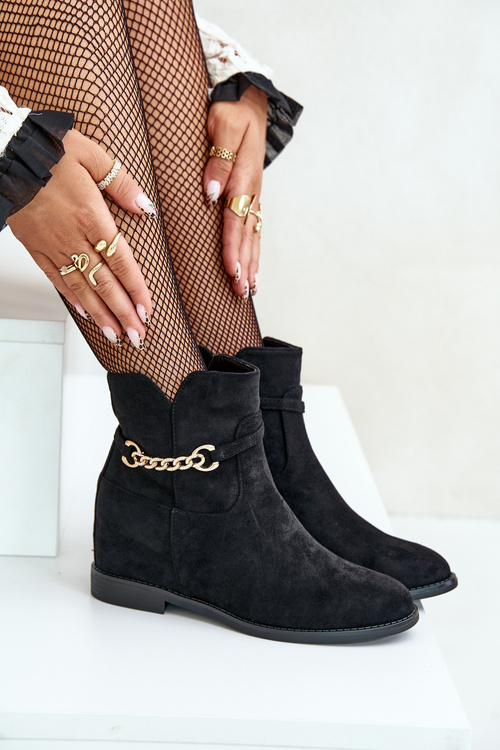 Botki Damskie Na Ukrytym Koturnie Z Eko Zamszu Czarne Ofcorna