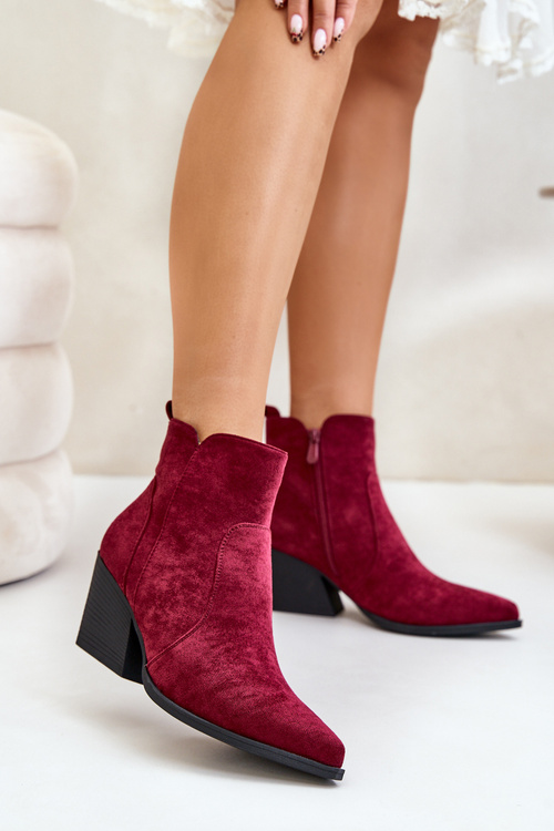 Ocieplane Botki Kowbojki Eko Zamszowe Na Zamek Bordowe Virtris