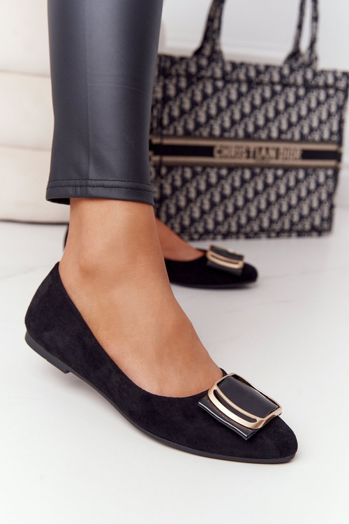 Zamszowe Baleriny Z Klamrą Sergio Leone BL623 Czarne