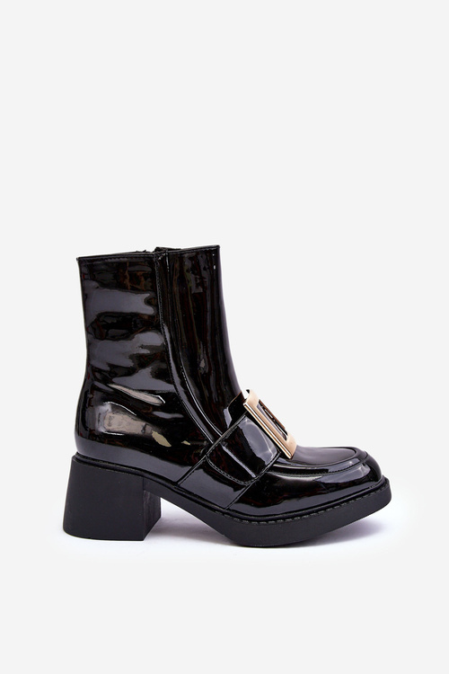 Lakierowane Botki Na Obcasie Czarne Hensy