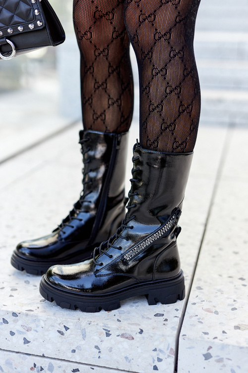 Botki Trapery Glany Lakierowane Sergio Leone TR747 Czarne