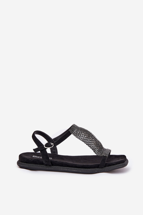 Płaskie Eleganckie Sandały Damskie Z Kryształkami Artiker 56C1370 Czarne