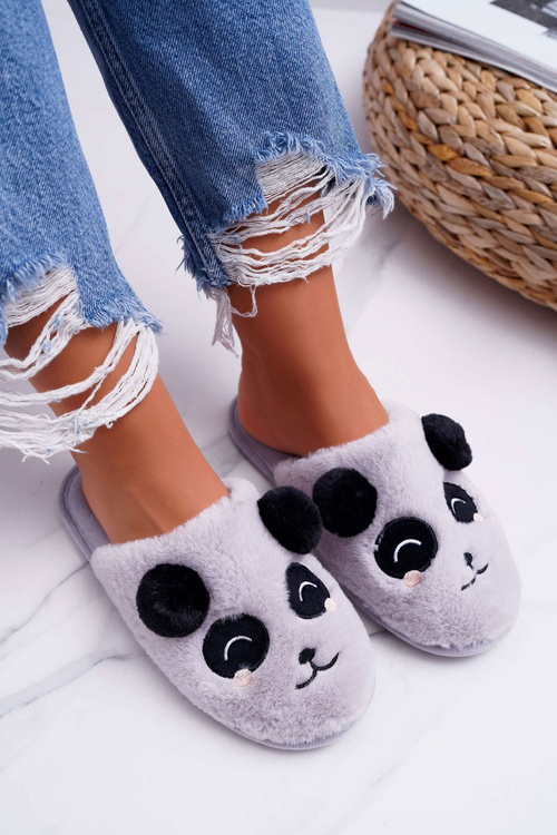 Papcie Damskie Z Futerkiem Pandy Jasno Szare Fimeo