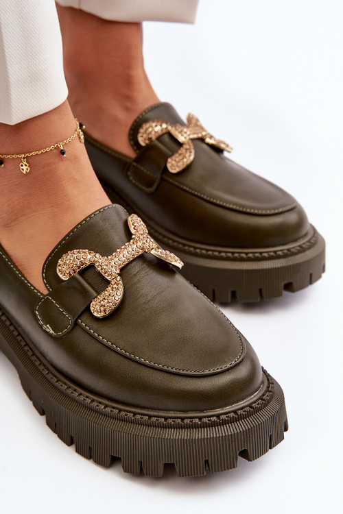 Mokasyny Damskie Z Ozdobą Ciemnozielone Gargi
