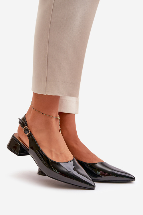 Lakierowane Baleriny Na Niskim Obcasie Z Noskami W Szpic Czarne Anarinne