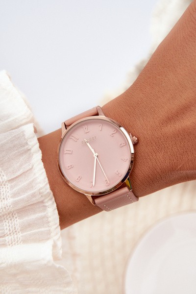 Damski Skórzany Analogowy Zegarek Bez Niklu Ernest Różowy E94195