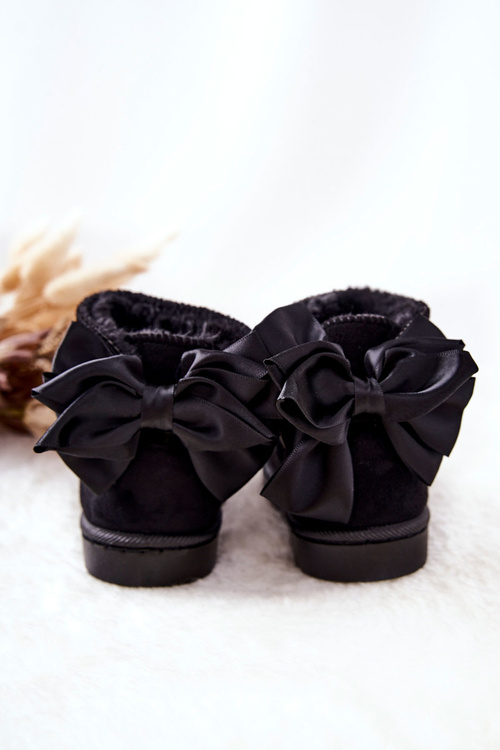 Dziecięce Ocieplane Śniegowce Z Kokardą Czarne Snowis