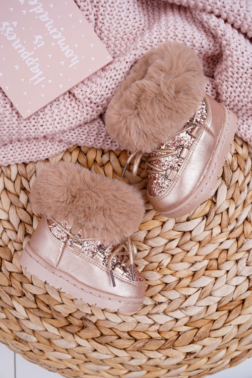 Dziecięce Ocieplane Botki Śniegowce Z Futerkiem Złote Nicola