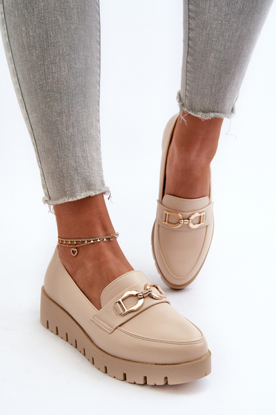 Mokasyny Damskie Na Platformie Z Ozdobą Jasnobeżowe Kaldina