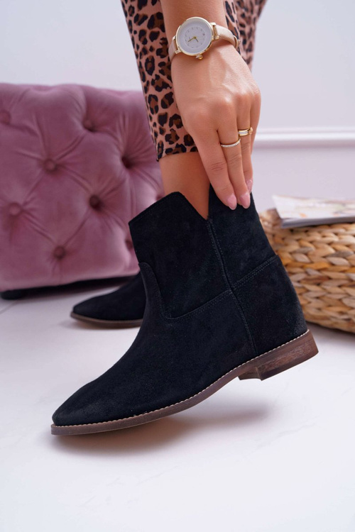 Botki Damskie Ukryty Koturn Płaski Obcas Czarne Nicole 2419