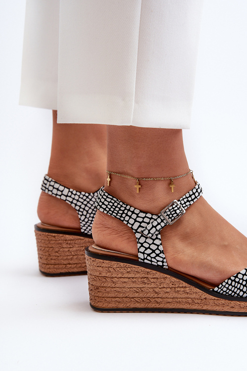 Damskie Sandały Na Koturnie Sergio Leone SK303 Biało-Czarne