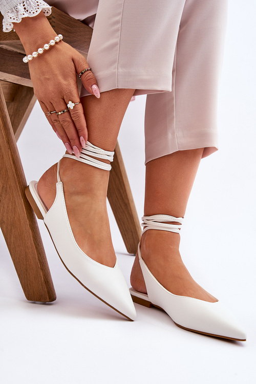 Damskie Wiązane Baleriny W Szpic Białe Turriso