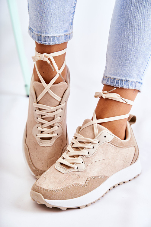 Damskie Zamszowe Buty Sportowe Beżowe Nayla