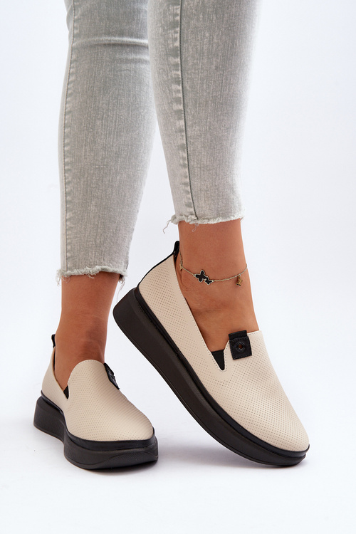 Damskie Espadryle Skórzane Na Platformie Beżowe Tigera