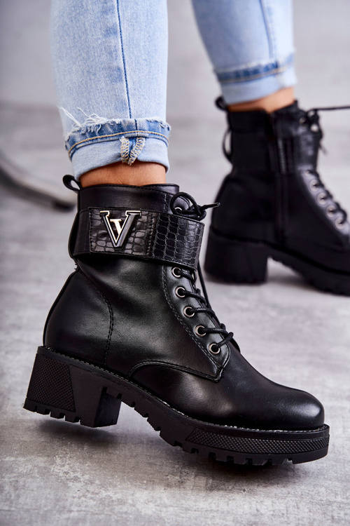 Skórzane Botki Na Suwak Z Ociepleniem Czarne Ramsey