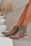 Ażurowe Damskie Botki Na Niskim Obcasie Ozdobione Zwierzęcym Wzorem Złote Neliawen