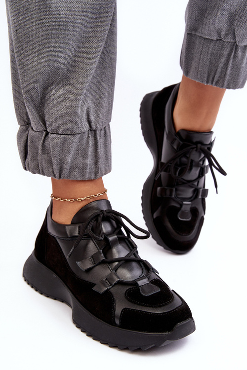 Skórzane Buty Sportowe Damskie M01/2 Zazoo Czarne