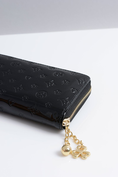 Portfel Damski Duży Lakierowany Złoty Zamek