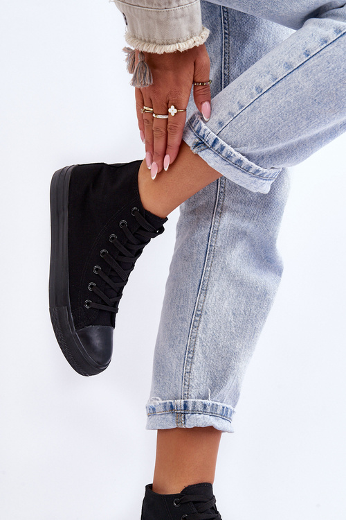 Damskie Trampki Klasyczne Wysokie Czarne Remos