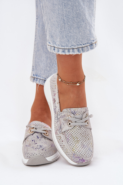 Zamszowe Półbuty Ze Skóry Naturalnej Na Platformie Artiker 56C2104 Szare