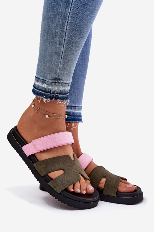 Klapki Damskie Z Rzepem Vinceza 17401 Zielono-Różowe