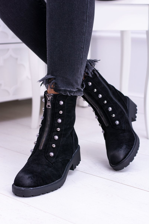 Czarne Damskie Botki Ocieplane Trapery Dowito