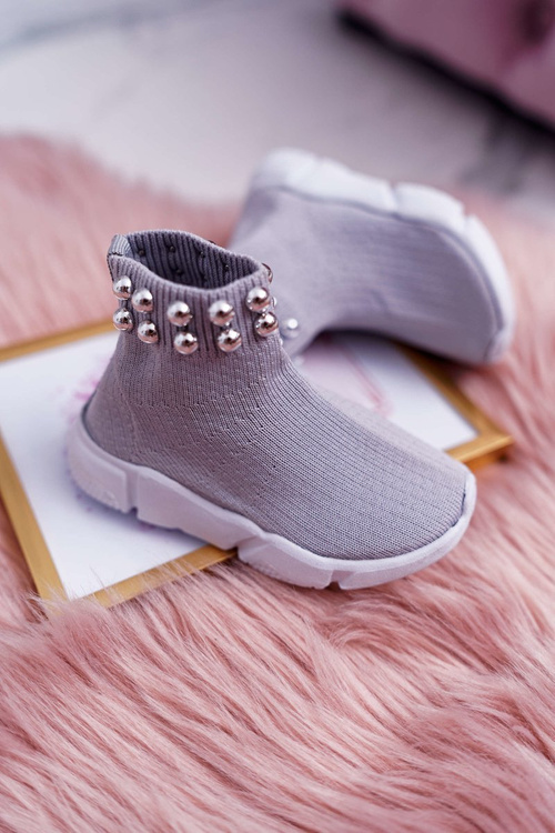 Dziecięce Obuwie Sportowe Wsuwane Z Koralikami Szare Verone