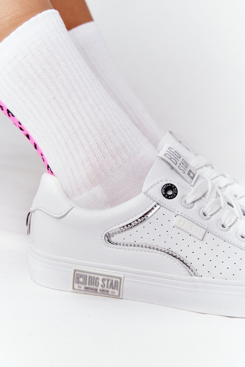 Damskie Skórzane Tenisówki BIG STAR HH274075 Biało-Srebrne