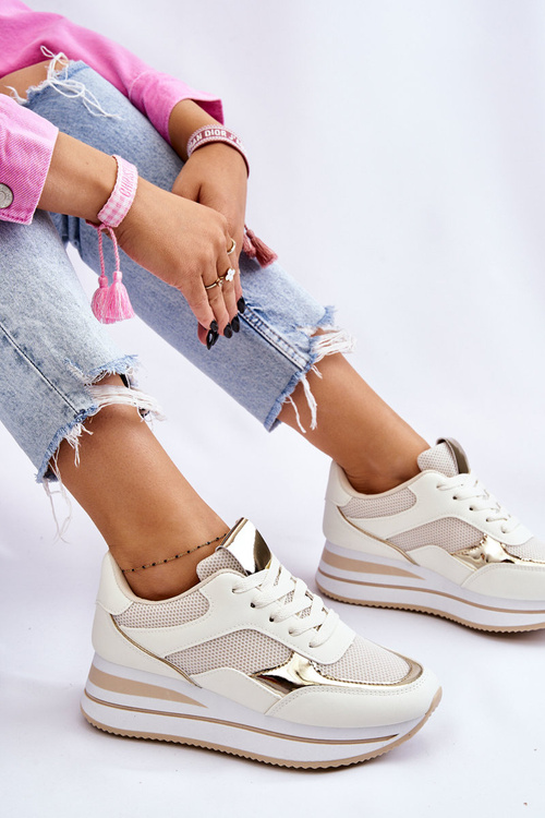 Damskie Buty Sportowe Na Koturnie Jasnobeżowe Ruby