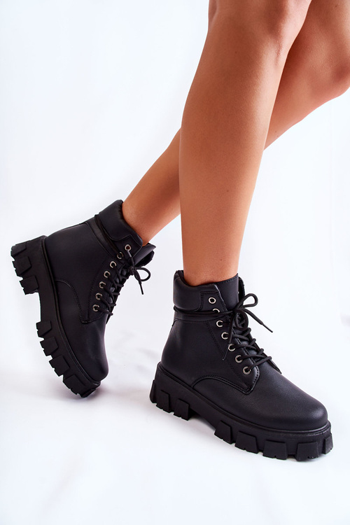 Damskie Botki Trapery Ocieplane Czarne Flavin