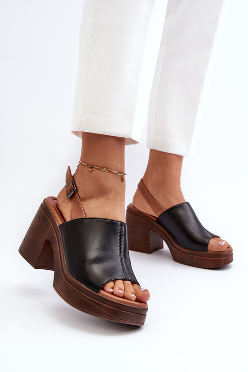 Sandały Damskie Z Eko Skóry Na Masywnym Obcasie I Platformie Czarne Meeyah